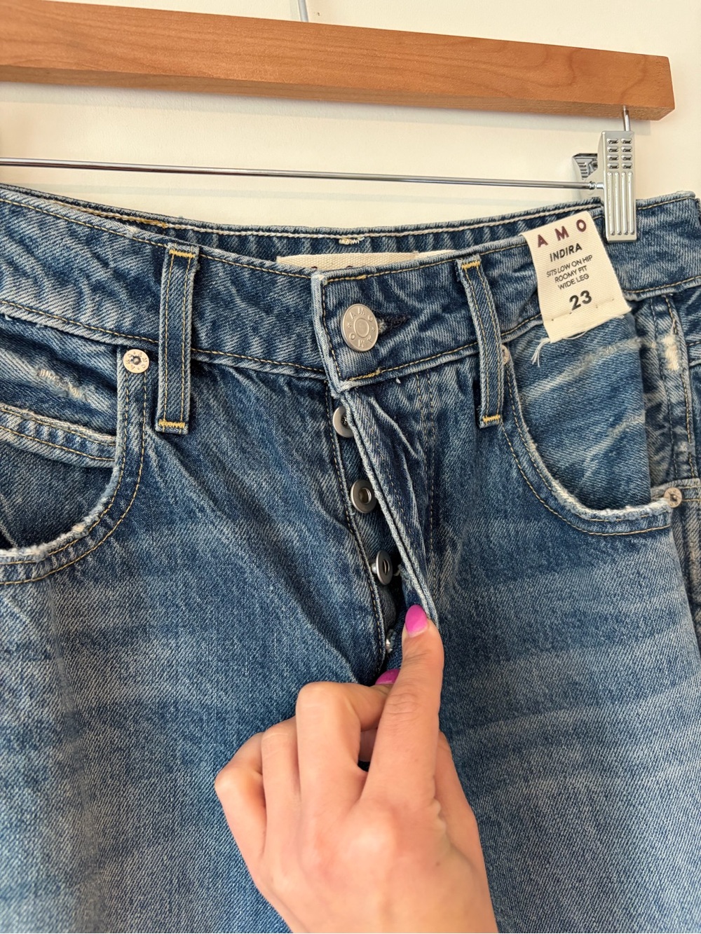 AMO Distressed Wide-Leg Mid-Blue Jeans - Picture 11 of 14